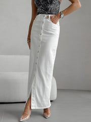 Button Down Cotton Maxi Skirt