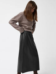 Matte Leather Slit A Swing Skirt