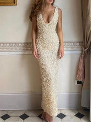 Party Rose Floral Applique Slit Pencil Maxi Dress