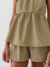 Off-Shoulder Shirred Shorts Set