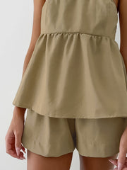 Off-Shoulder Shirred Shorts Set