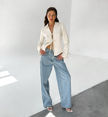 Tie Bow Front Long Sleeves Top