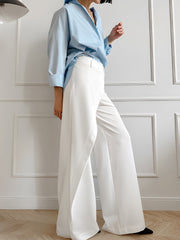 Asymmetrical White Casual High-Waisted Wide-Leg Pants