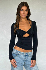 Patchwork Lace Up Cropped Top