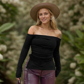 Plain Asymmetric Neckline Top