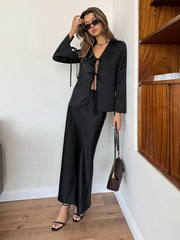 Bell Sleeve Tie Top Fishtail Skirt Set
