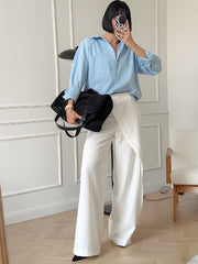 Asymmetrical White Casual High-Waisted Wide-Leg Pants