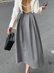 Grey pleated A-line Skirt