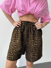 Leopard Print Casual Straight Leg Summer Shorts