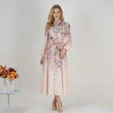 Floral Appliqued Mesh Midi Dress In Beige