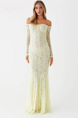 Lace Off Shoulder Long Sleeve Wedding Dress