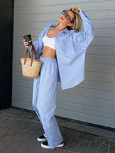 Blue Long Sleeve Casual Shirt Two-Piece Set