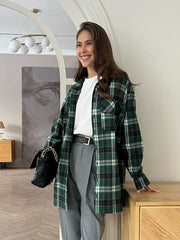 Green Plaid Shirt Cardigan