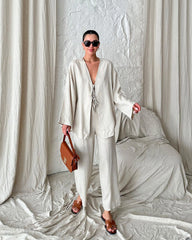 Tie-front Long Sleeve Shirt Suits