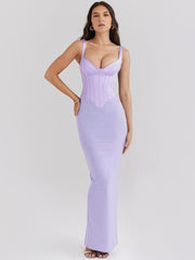 Orchid Satin Corset Maxi Dress