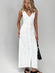 White Linen Blend Maxi Dress
