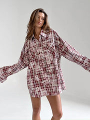 Tie Dye Print Button-Down Long Sleeve Plaid Shirt