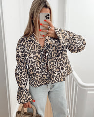 Leopard Print Shirt With Tie-Up Neck Bow