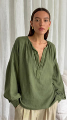 Pure Color Lantern Sleeve Loose Blouses