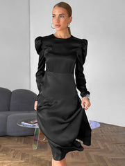 Black Satin Midi Dress
