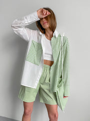 Colourblocked Shirt Collar Top