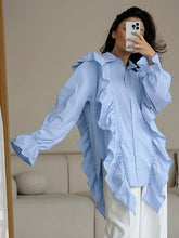 Ruffle Patchwork Turndown Collar Shirt