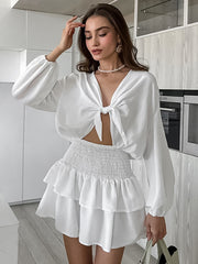 White Resort Style Long Sleeved Skirt With Laces