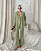 Tie-front Long Sleeve Shirt Suits