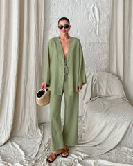 Tie-front Long Sleeve Shirt Suits