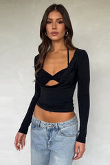 Patchwork Lace Up Cropped Top