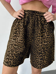 Leopard Print Casual Straight Leg Summer Shorts
