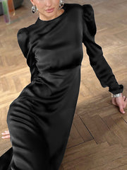 Black Satin Midi Dress