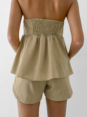 Off-Shoulder Shirred Shorts Set