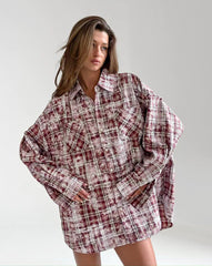 Tie Dye Print Button-Down Long Sleeve Plaid Shirt