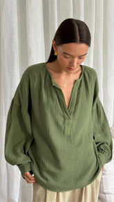 Pure Color Lantern Sleeve Loose Blouses