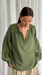 Pure Color Lantern Sleeve Loose Blouses