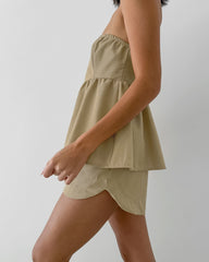 Off-Shoulder Shirred Shorts Set