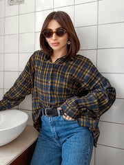 Lapel Long-Sleeved Plaid Shirt