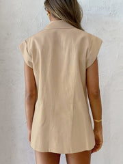 Lapel Single Breasted Double Pocket Vest And Shorts Suit