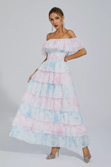 Paola Blue Pink Colored Ruched Dress