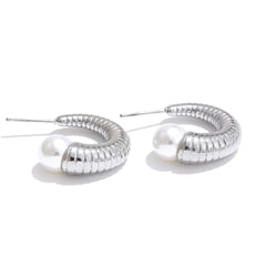 Pearl Ribbed Small Hoop Earrings