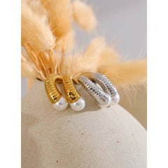 Pearl Ribbed Small Hoop Earrings