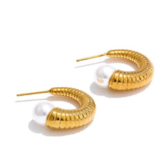 Pearl Ribbed Small Hoop Earrings