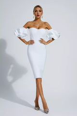 Raya White Bandage Bridesmaid Midi Dress - Catchall