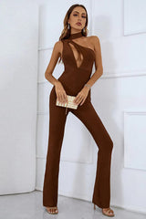 Rose Brown Cutout Bandage Jumpsuit - Catchall