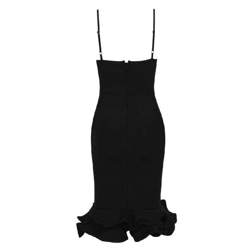 Blush Deep V Neck Bandage Midi Dress - Black