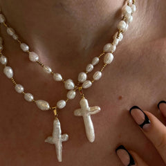 Baroque Pearl Cross Necklace