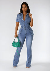 Bell-Bottom Pants Denim Jumpsuit