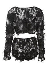 Black Lace Crop Top & Shorts Set