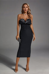 Everly Black Strapless Diamante Midi Dress - Catchall